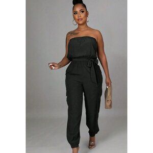 Black Strapless Cargo Jumpsuit – Size XL, Brand New